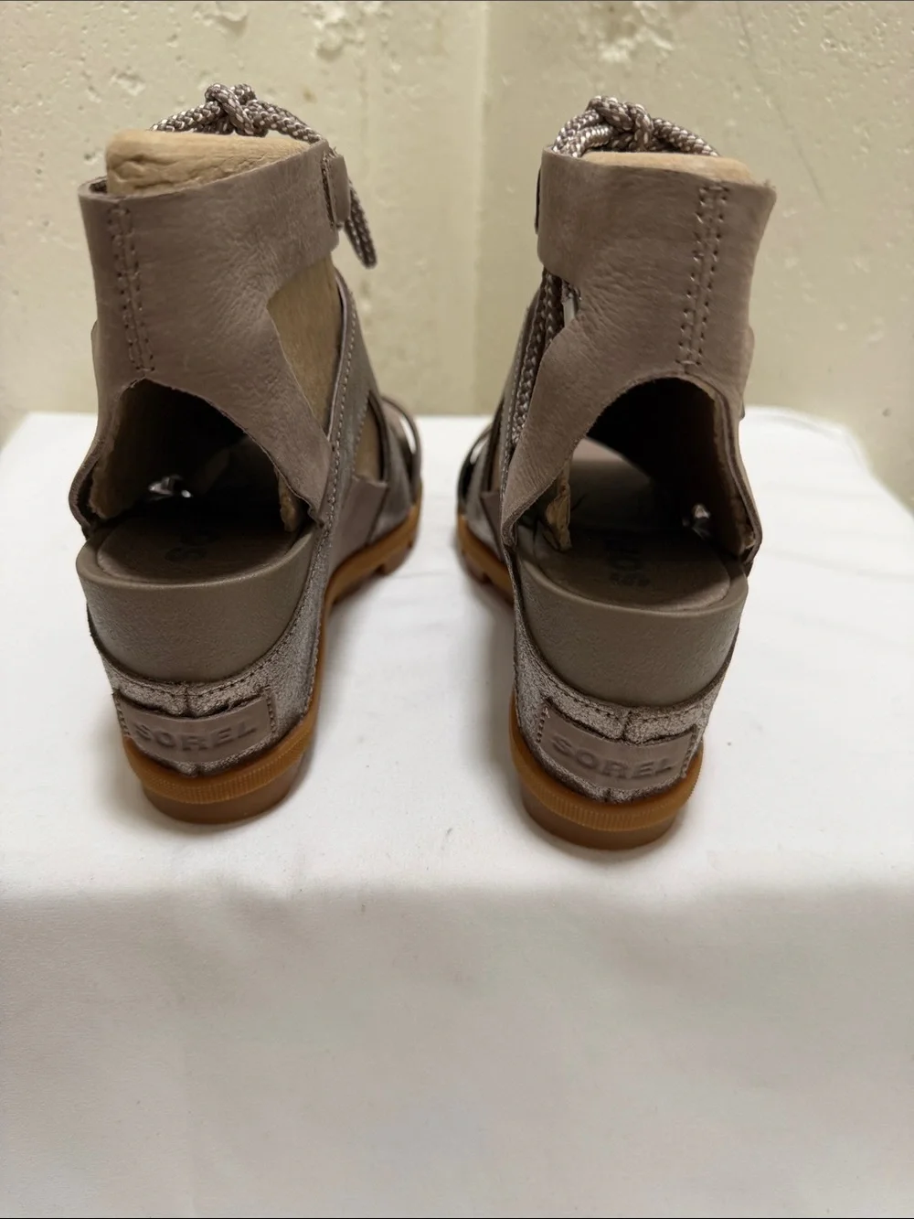 Women's Taupe Suede and Metallic Lace-Up Open-Toe Sandals